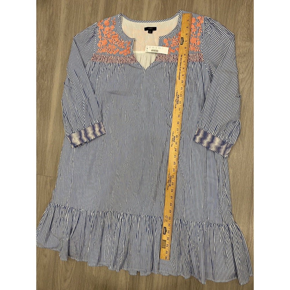 J.Crew Leda Embroidered Blue White Stripe Popover A-Line Dress Size L New NWT - Picture 4 of 9